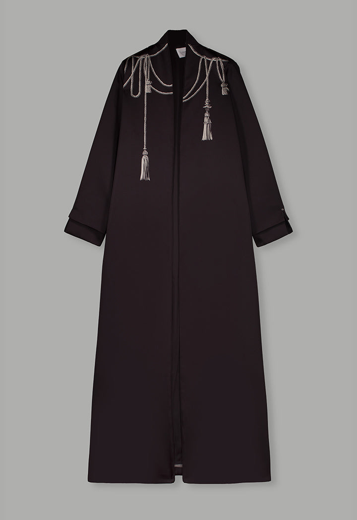 Choice Long Sleeve Contrast Abaya With Hijab (2 Pcs) Black