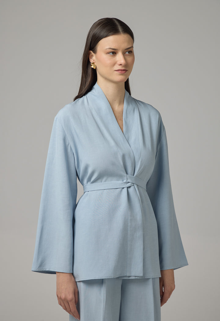 Choice Long Sleeve Basic Kimono Blue