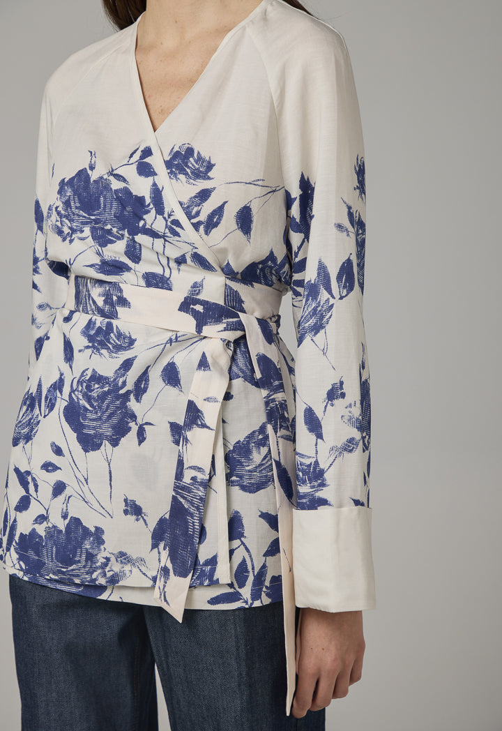 Choice Tie Waist Floral Print Kimono Off White