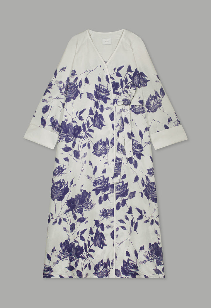 Choice Floral Print Tie Waist Dress Off White