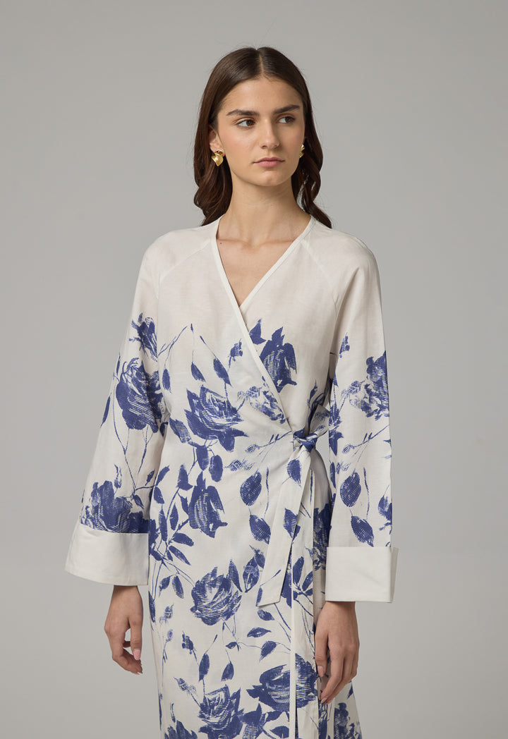 Choice Floral Print Tie Waist Dress Off White