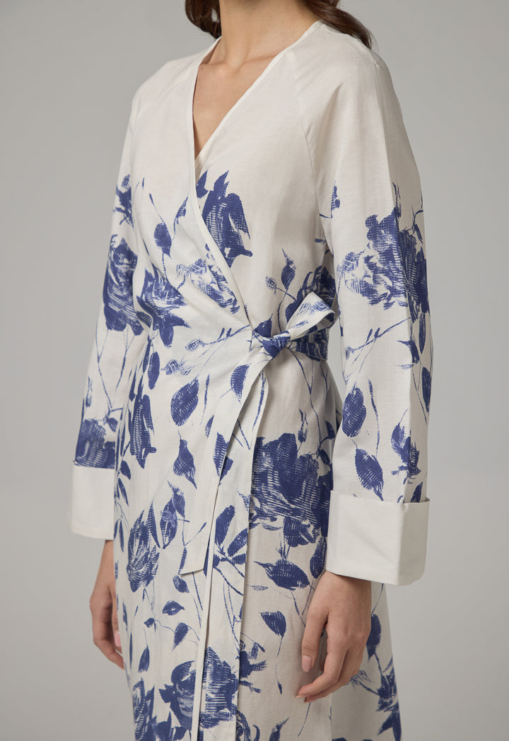 Choice Floral Print Tie Waist Dress Off White