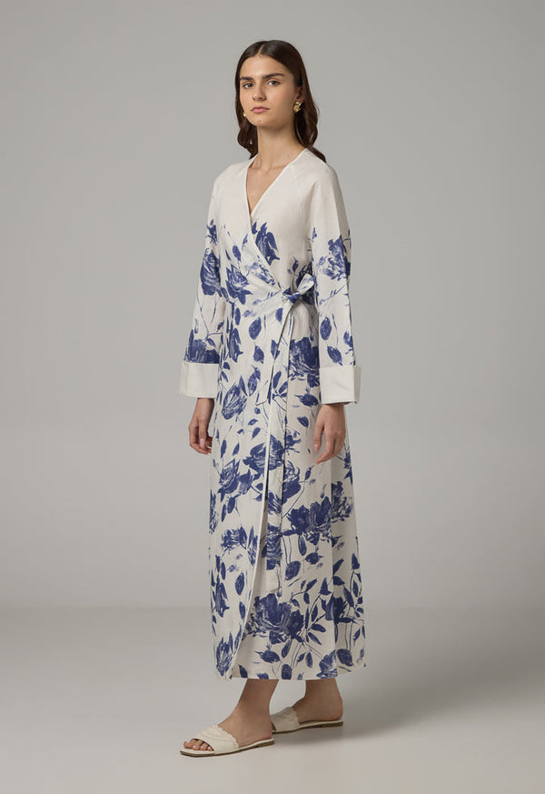 Choice Floral Print Tie Waist Dress Off White
