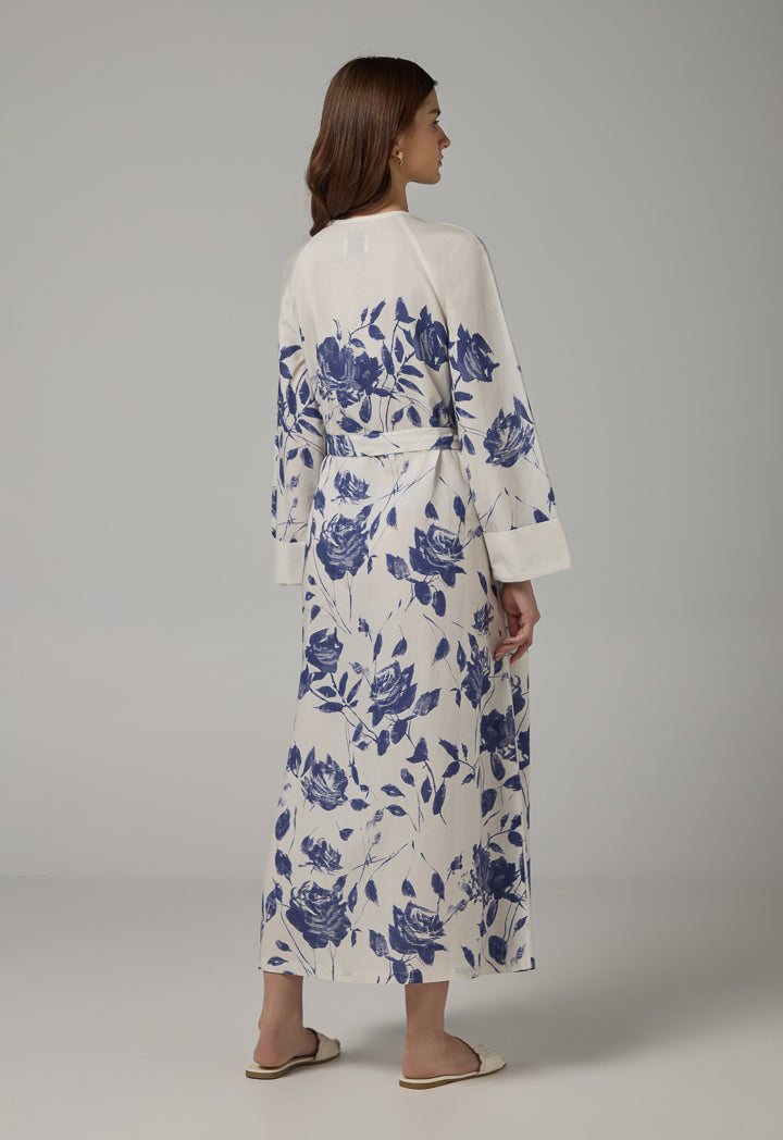 Choice Floral Print Tie Waist Dress Off White