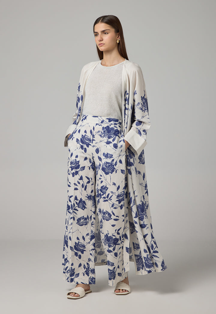 Choice Floral Print Tie Waist Dress Off White