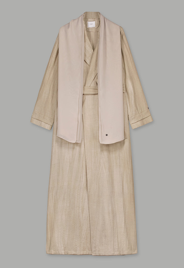 Choice Solid Textured Abaya With Hijab (2Pcs) Beige