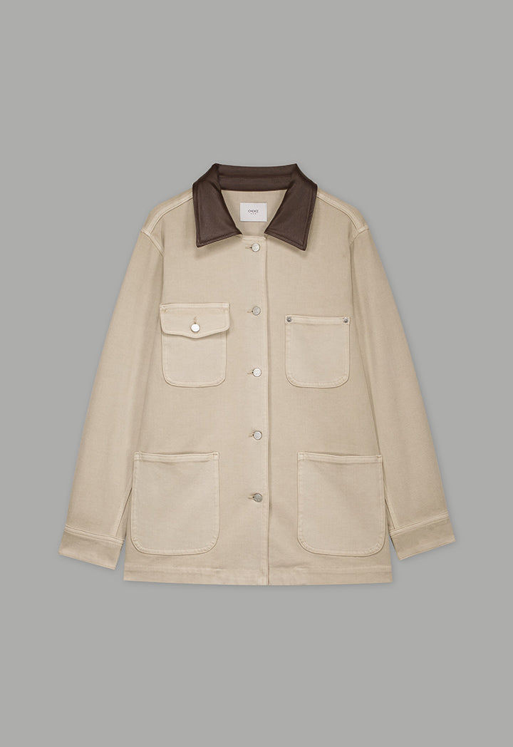 Choice Multi-Pockets Denim Jacket Beige