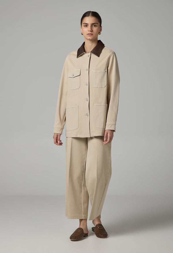 Choice Multi-Pockets Denim Jacket Beige