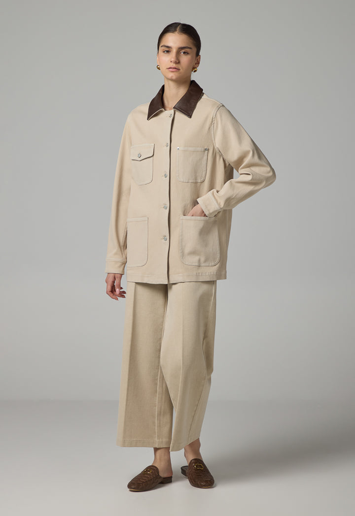 Choice Multi-Pockets Denim Jacket Beige