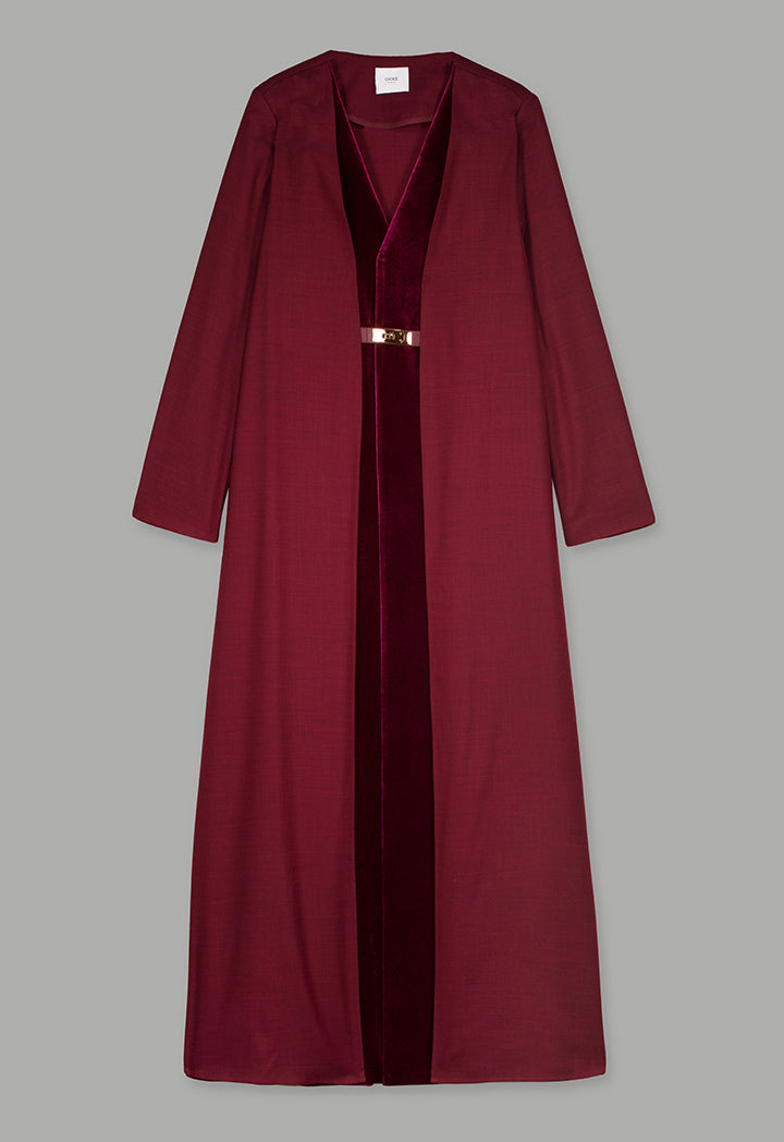 Choice Double Layered Belted Abaya Burgundy