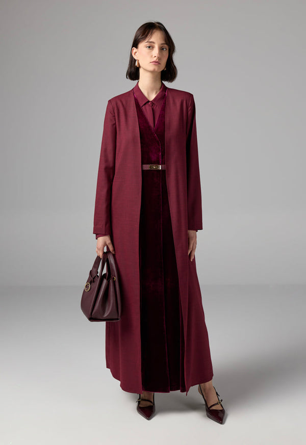 Choice Double Layered Belted Abaya Burgundy