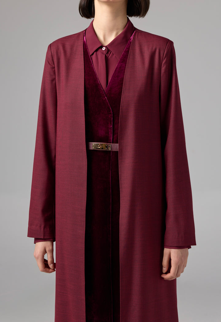 Choice Double Layered Belted Abaya Burgundy