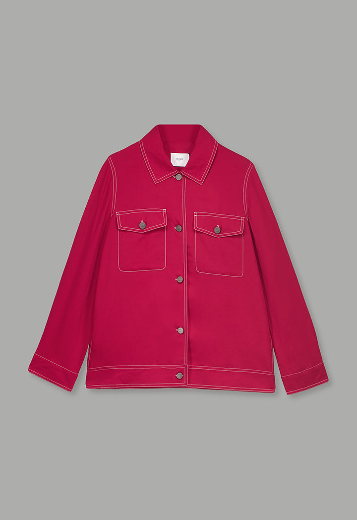 Choice Solid Front Flap Pocket Jacket Fuchsia