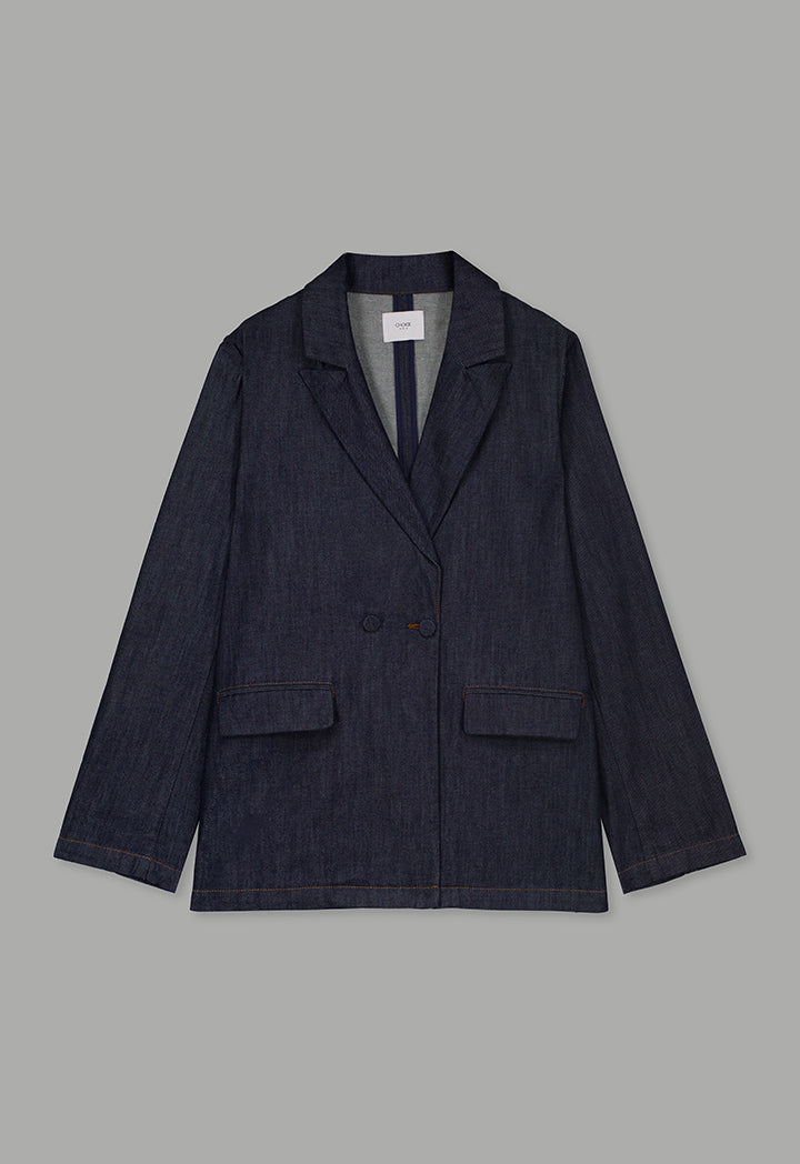 Choice Notched Collar Denim Jacket Indigo
