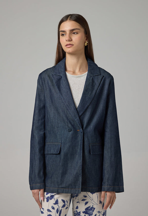 Choice Notched Collar Denim Jacket Indigo