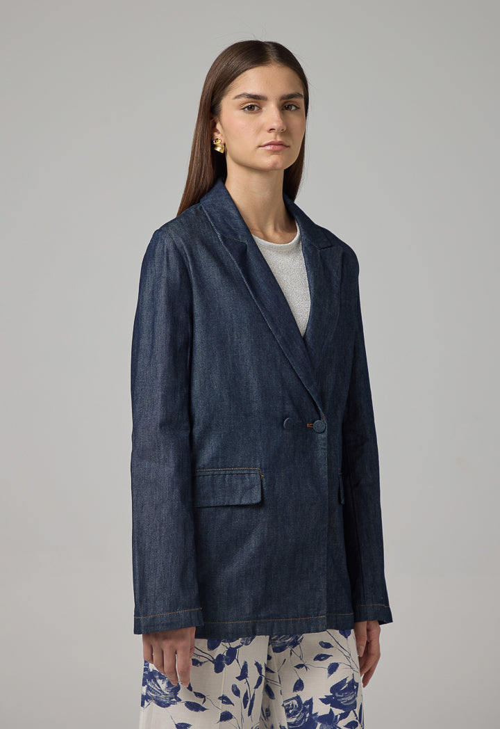 Choice Notched Collar Denim Jacket Indigo