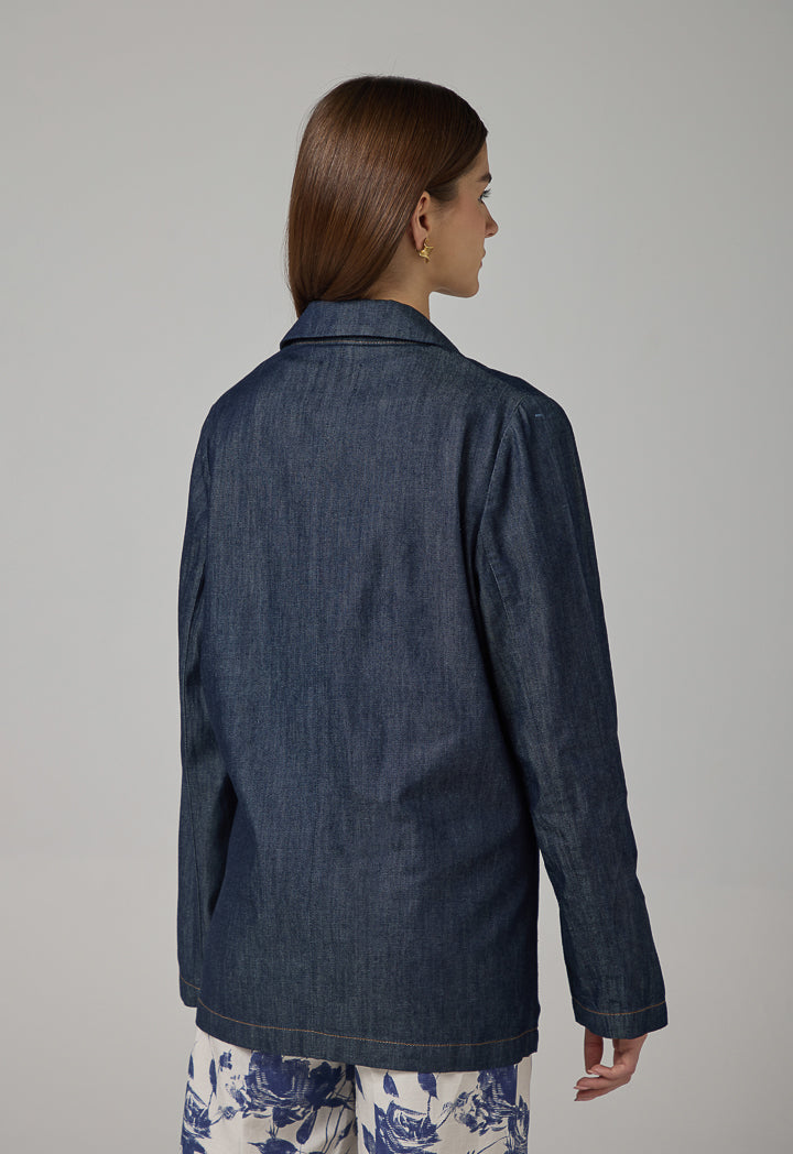 Choice Notched Collar Denim Jacket Indigo