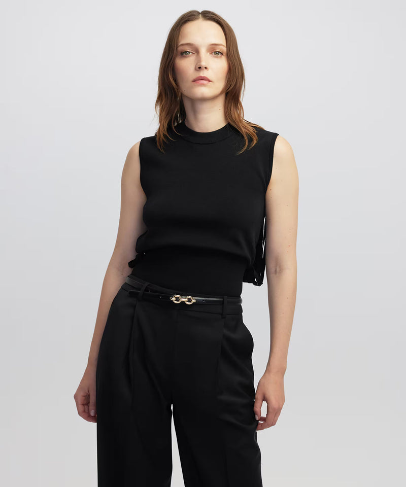 Ipekyol Draped Strip Knit Top Black
