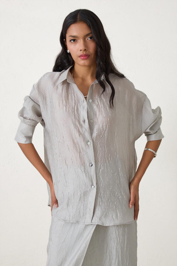 Setre Wrinkled-Effect Long Sleeve Shirt Light Green