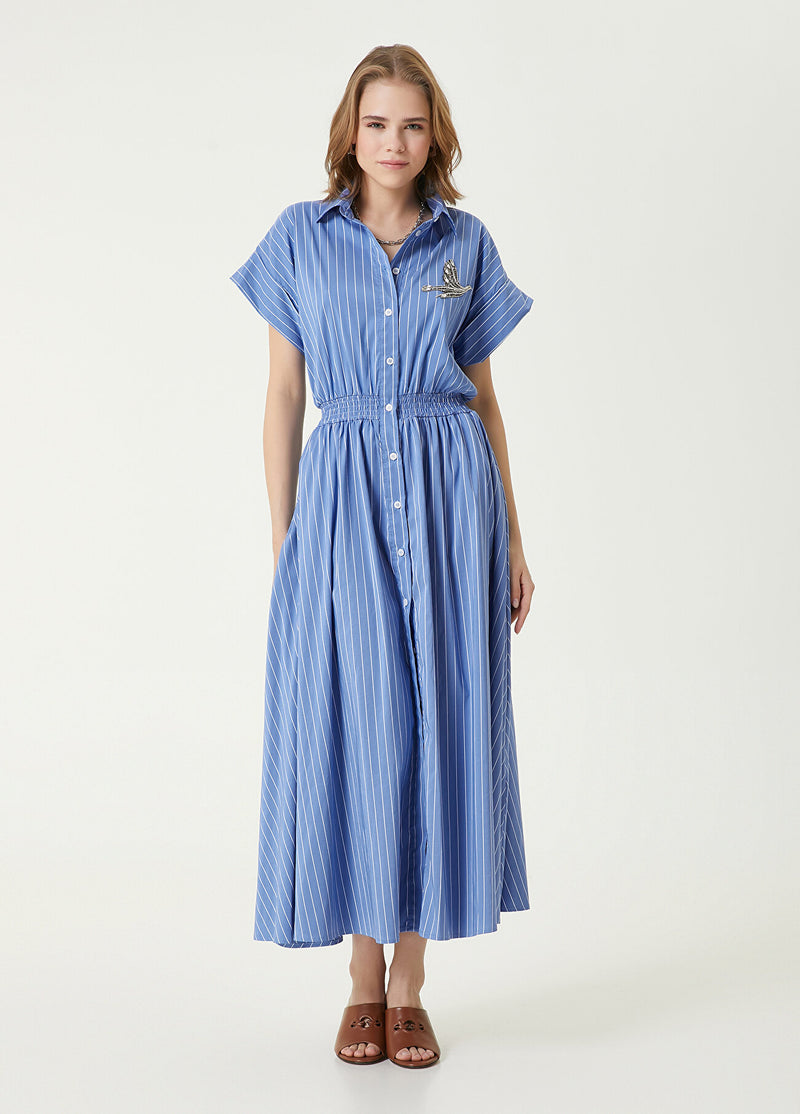 Beymen Club Striped Maxi Shirt Dress Blue - White