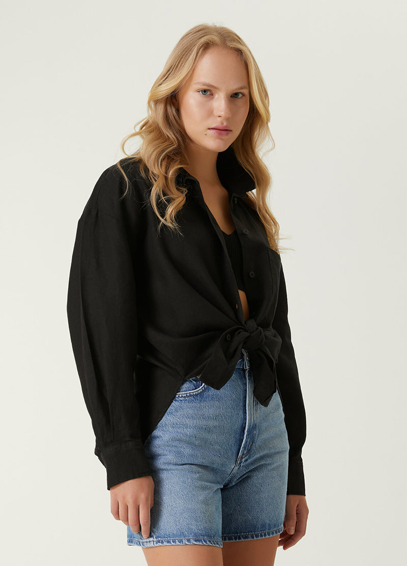 Beymen Club Oversize Linen Shirt Black