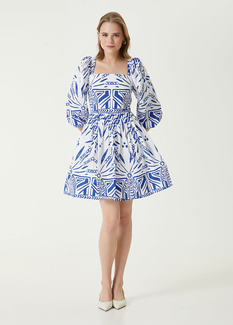 Beymen Club Patterned Mini Dress Blue