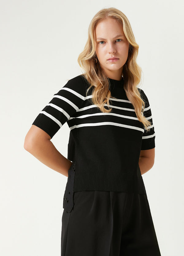 Beymen Club Striped Short Sleeve Sweater Black&White