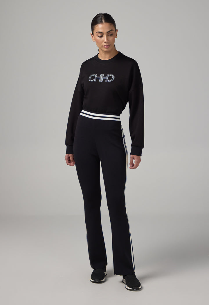 Choice Long Sleeve Monogram Blouse Black