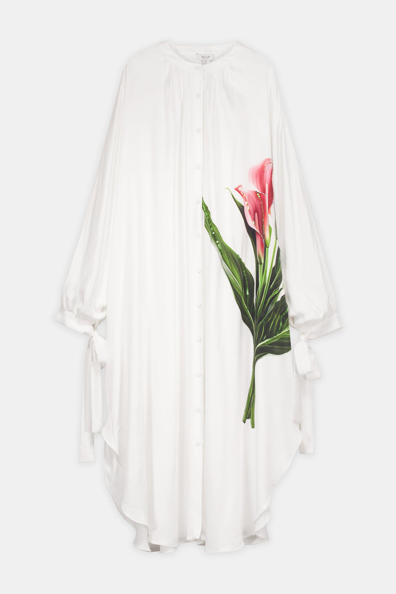 Nean Floral Embroidered Shirt Dress Off White