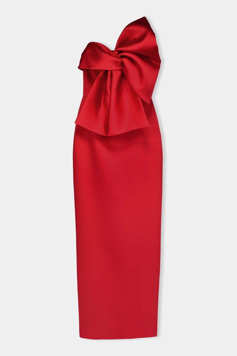 Nean One-Shoulder Bow Maxi Dress Red