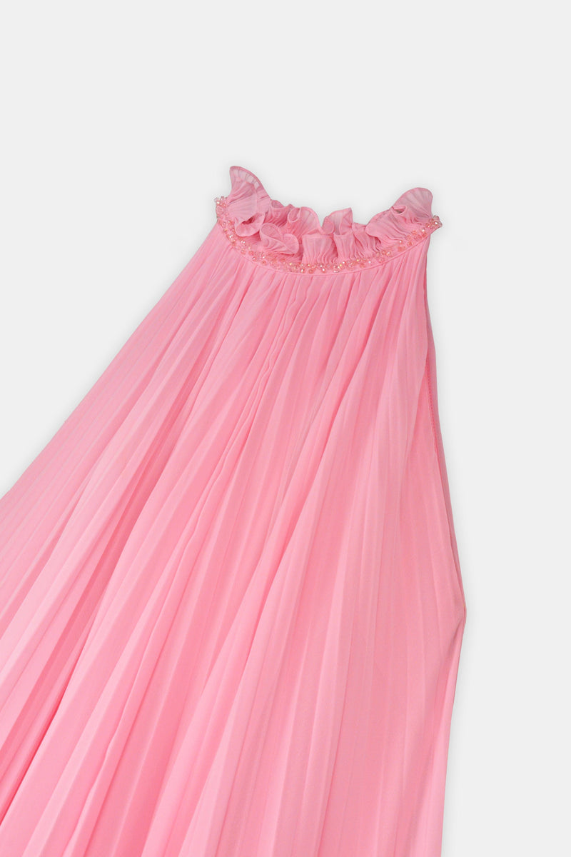 Nean Pleated Halter Neck Gown Pink