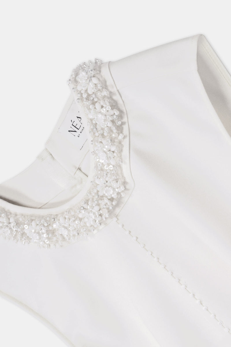 Nean Embellished Collar Sleeveless Top White