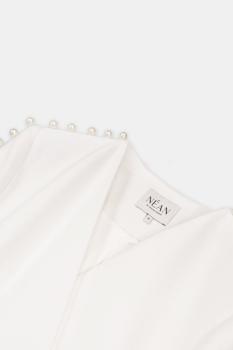Nean Pearl-Trim Asymmetric Blazer White