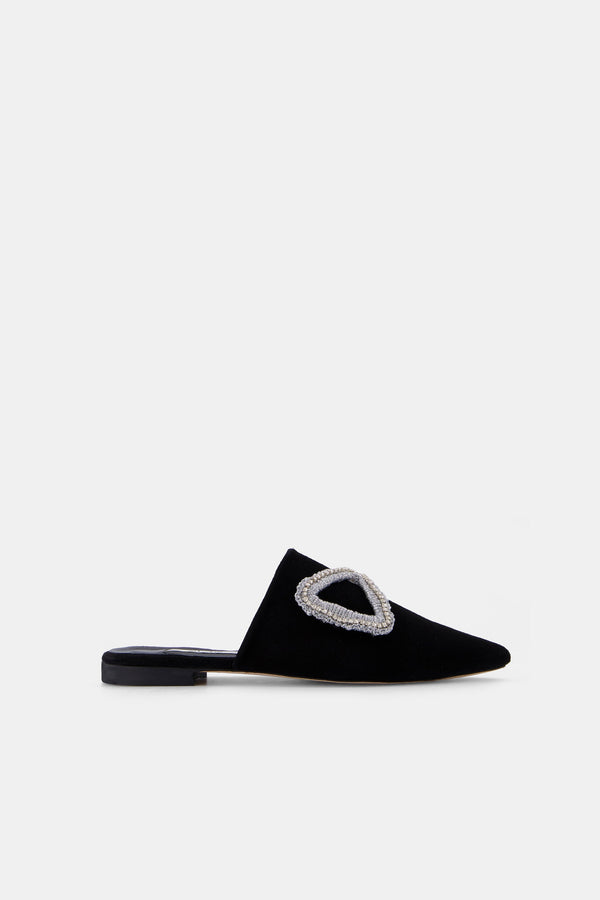 Nean Bow Detail Crystal Embellished Flat Mules  Black