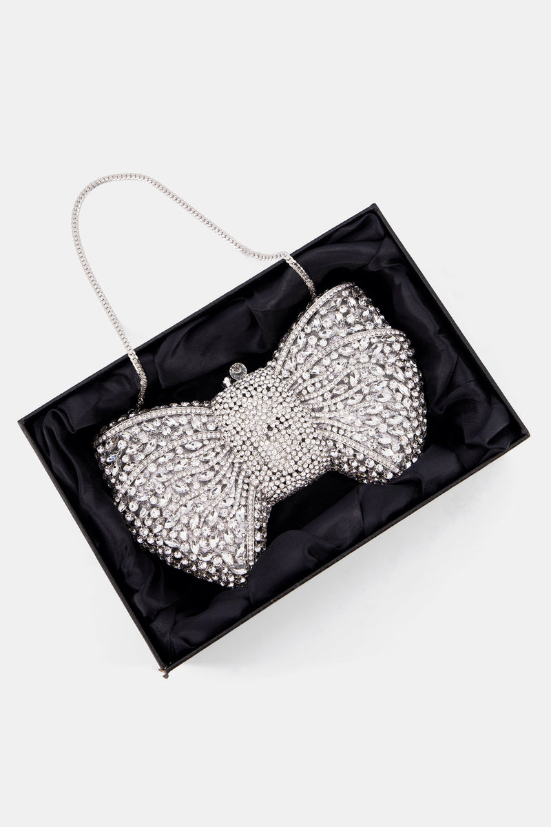 Nean Bow Clutch Bags Crystal Embellished Silver