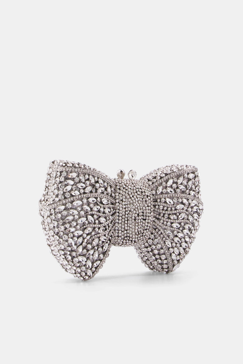 Nean Bow Clutch Bags Crystal Embellished Silver