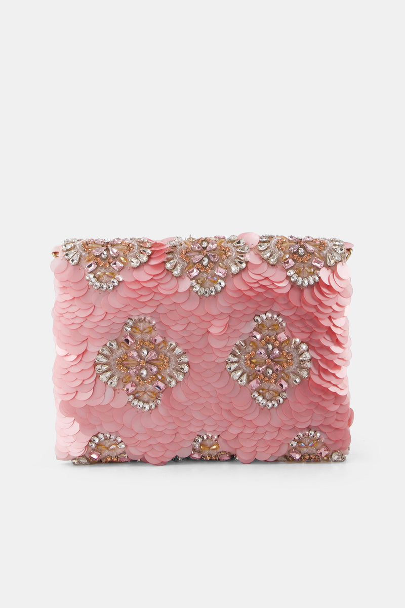 Nean Solid Sequins Embellished Clutch Bag Pink