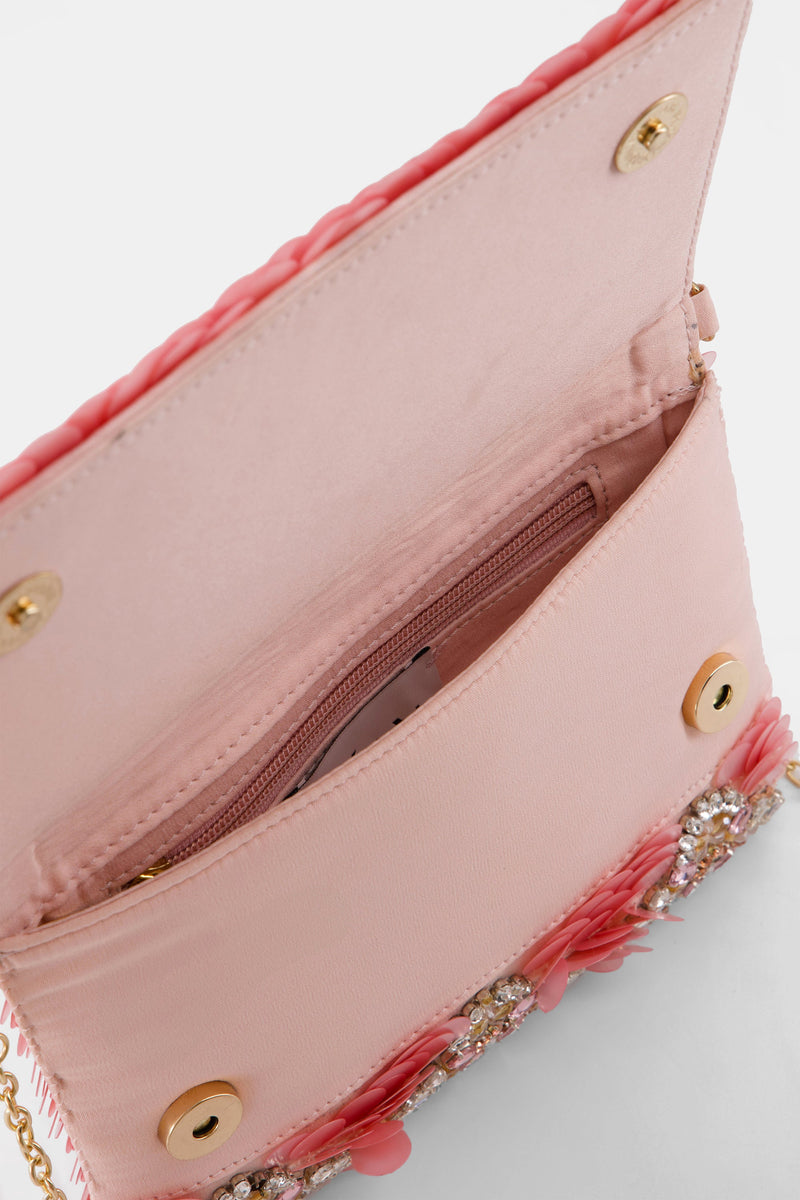 Nean Solid Sequins Embellished Clutch Bag Pink