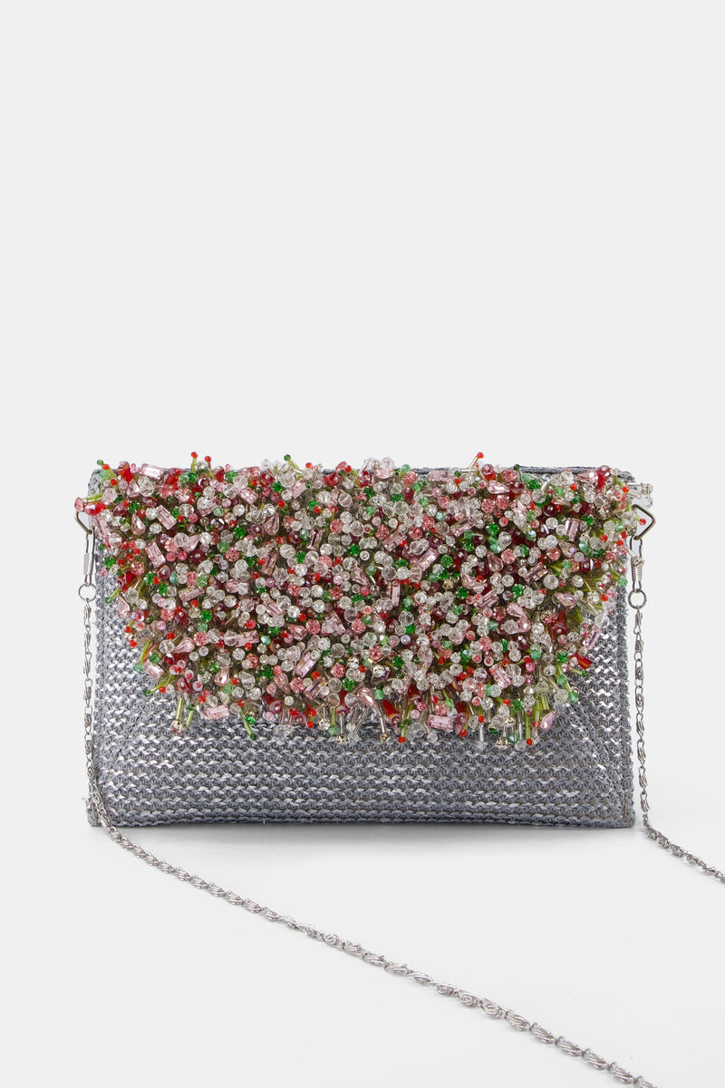 Nean Embellished Clutch Bag Silver