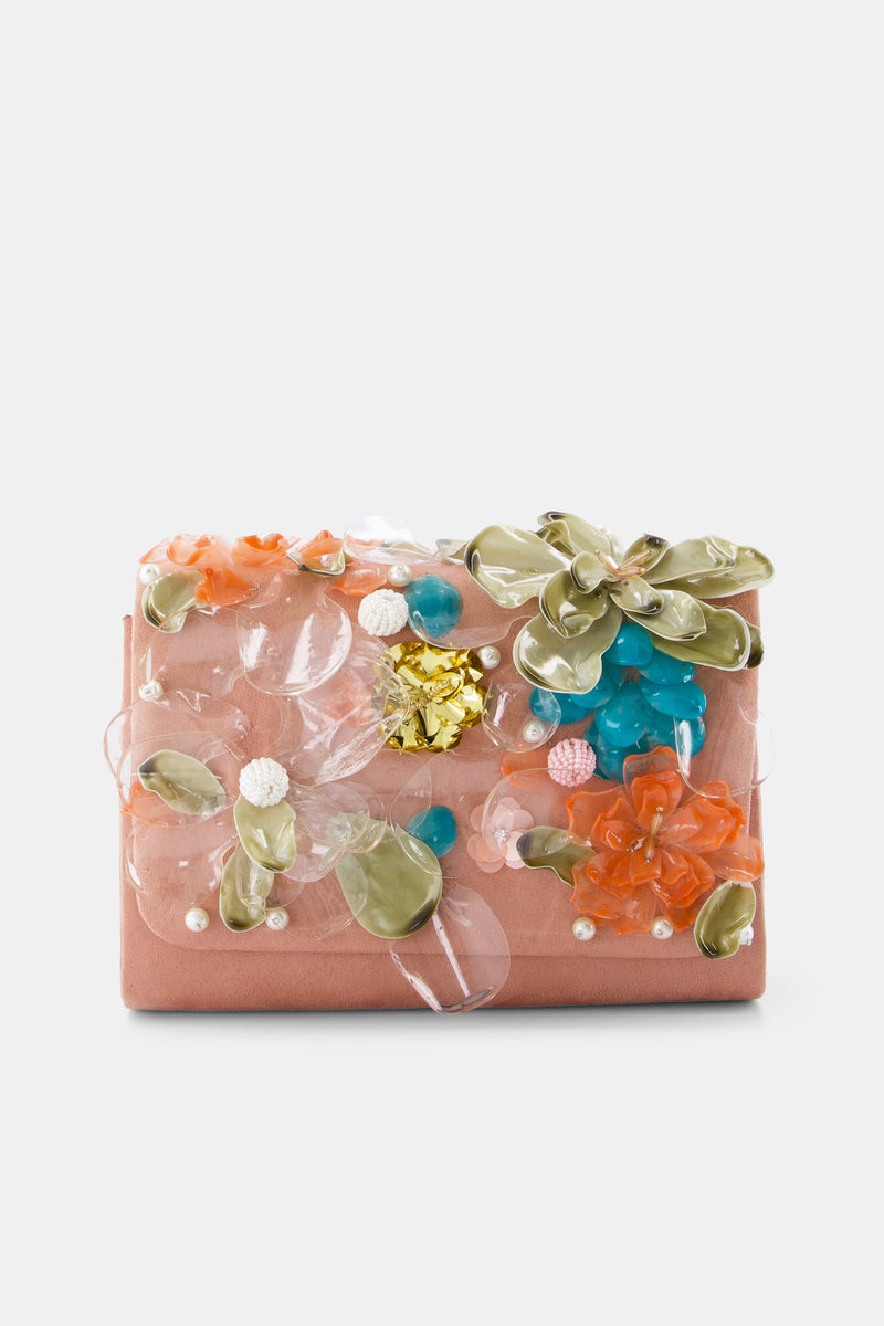 Nean Flowers Embellished Clutch Bag Pink