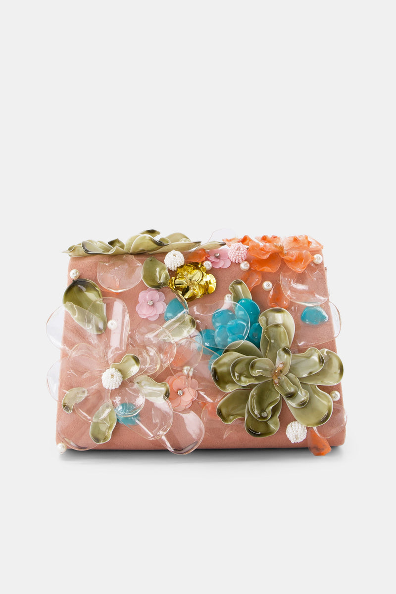 Nean Flowers Embellished Clutch Bag Pink