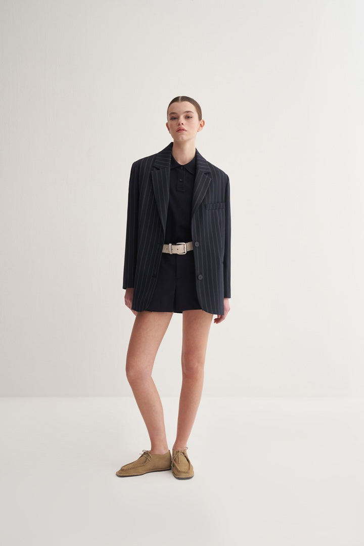 Kk Design Pinstripe Classic Blazer Navy Blue