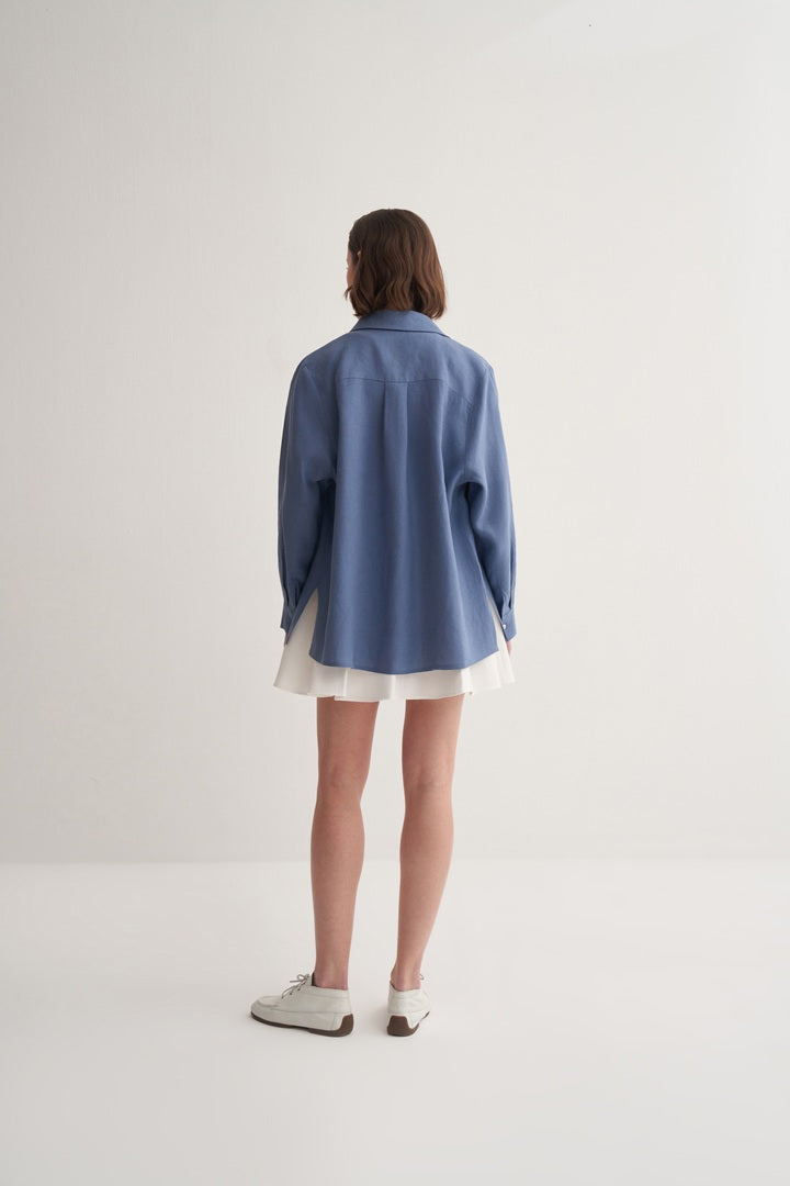 Kk Design 100% Linen Oversize Shirt Blue
