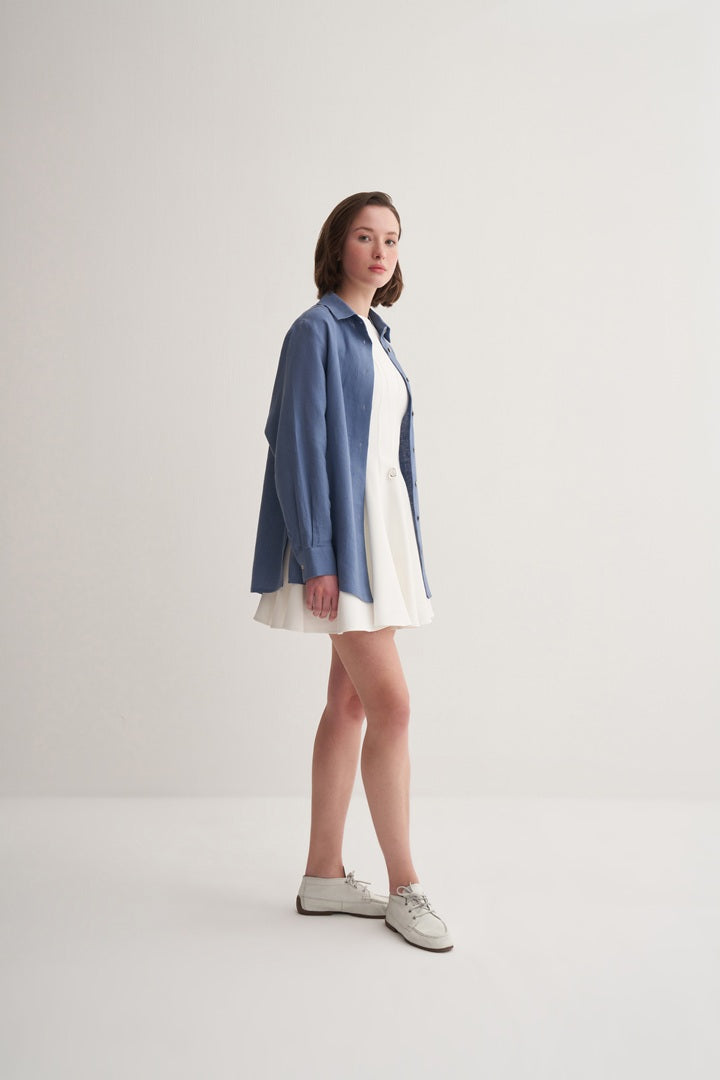 Kk Design 100% Linen Oversize Shirt Blue