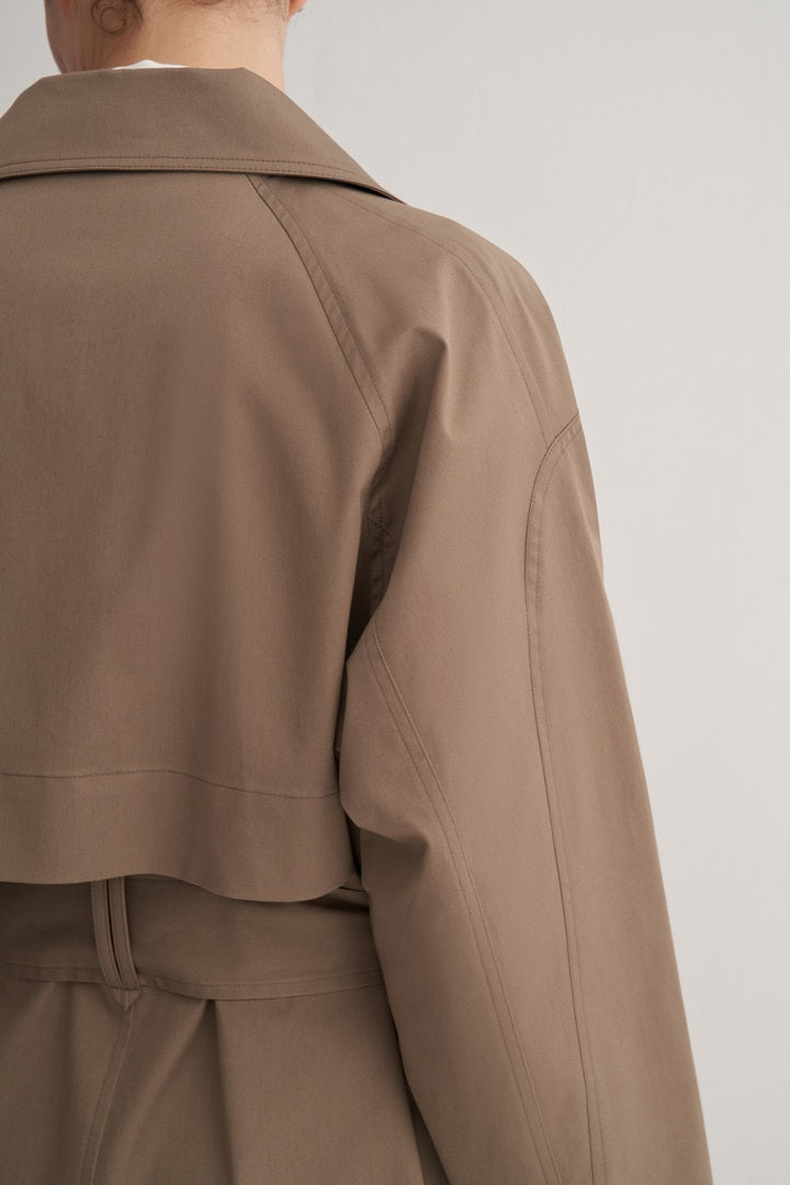 Kk Design Wide Collared Denim Trench Coat Light Khaki