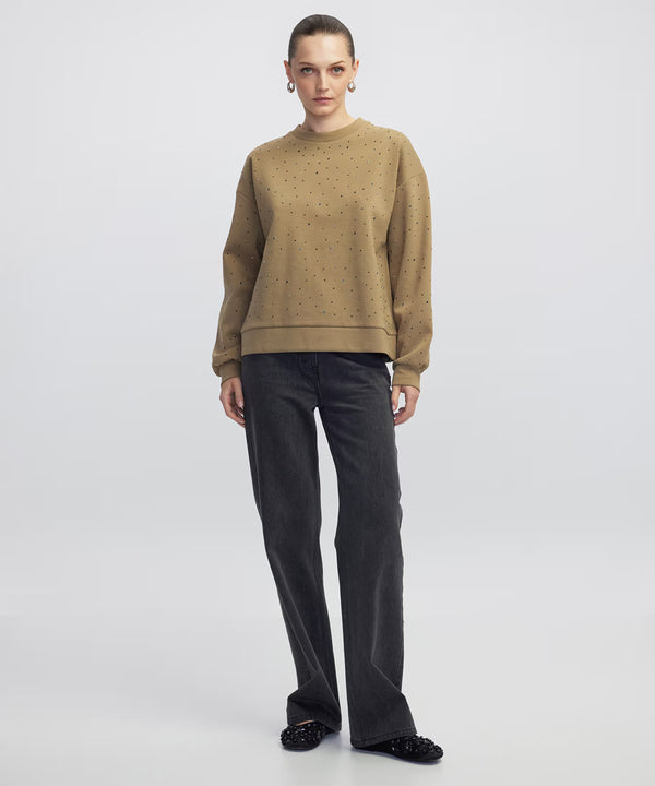 Ipekyol Rhinestone Sweatshirt Light Khaki
