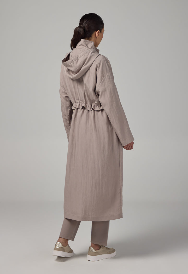 Choice Solid Long Sleeve Midi Coat Vison
