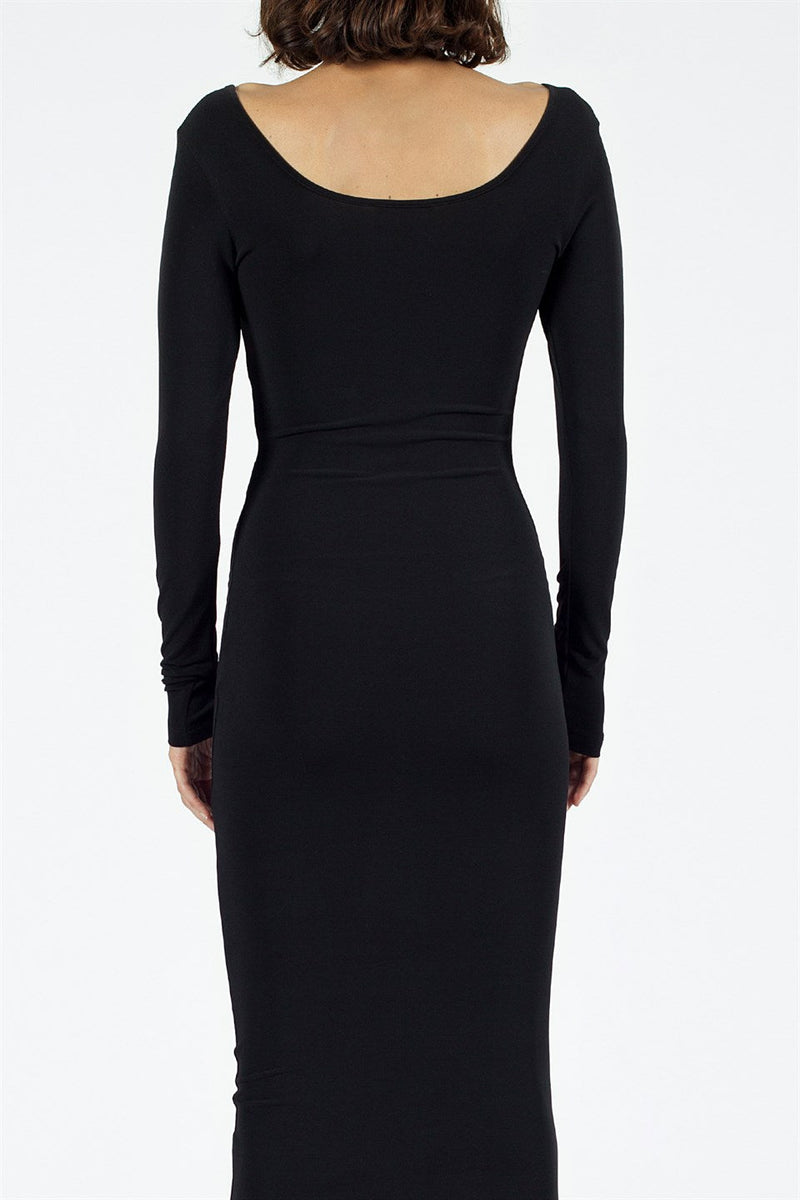 Nu Long Sleeve Slim Fit Midi Dress Black