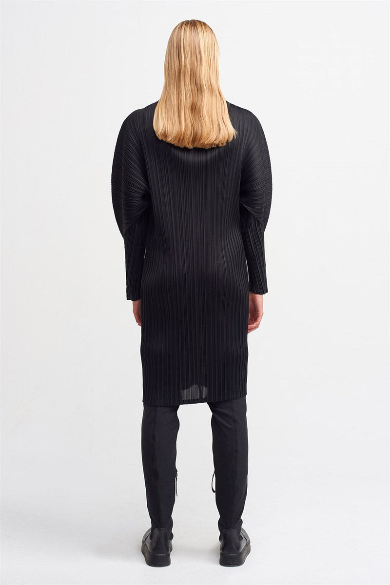 Nu Long Sleeve Pleated Dress Black