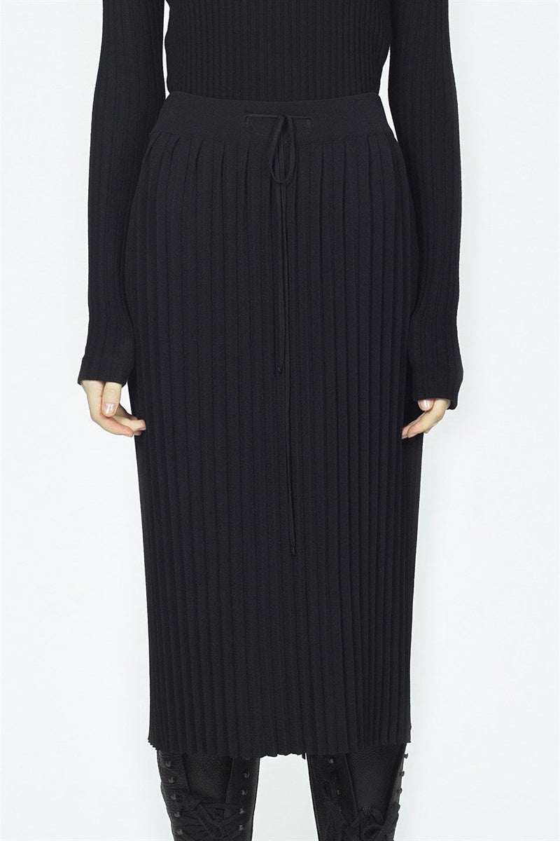 Nu Knit High Waist Pleated Skirt Black